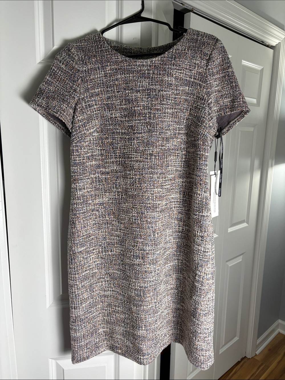 NWT Calvin Klein Short Sleeve Mini Dress in Neutral Multi-tone (Tweed Pattern)